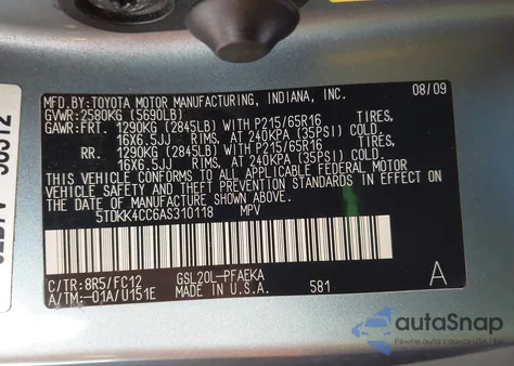 2010 Toyota Sienna Le from USA, damaged, VIN 5TDKK4CC6AS310118